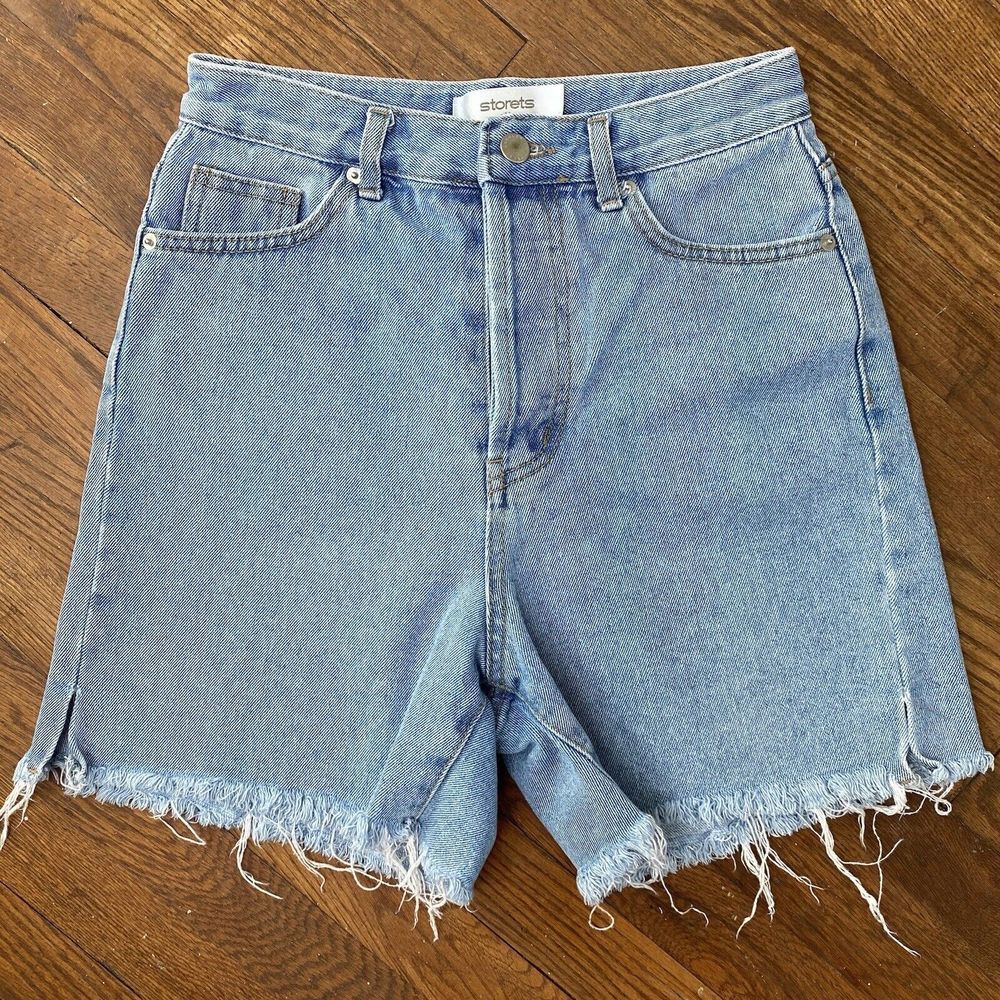 Storets Jean Shorts Button Fly Cut Off Side Slit Denim Women’s Size M High Rise